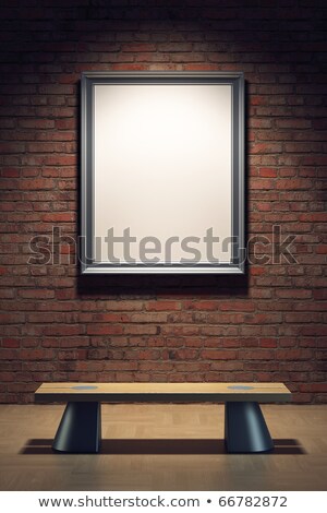 Stock foto: Brick Wall With Three Empty Frames And Bench