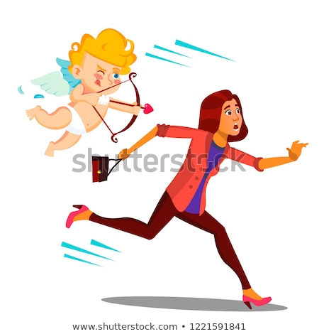 Stock fotó: Frightened Woman Running From Valentine S Day Cupid Vector Illustration