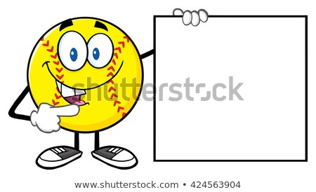 Stok fotoğraf: Talking Softball Cartoon Mascot Character Pointing To A Blank Sign
