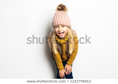 Stok fotoğraf: A Cute Girl 5 Year Old Posing In Studio On Autumn Season Studio