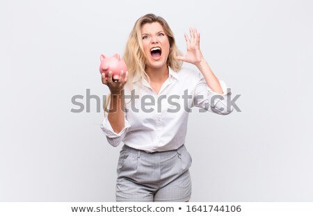 Сток-фото: Ethnic Female Yelling At Piggy Bank On White