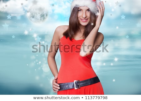 Stockfoto: 20 25 Years Od Beautiful Woman In Christmas Dress Posing Against