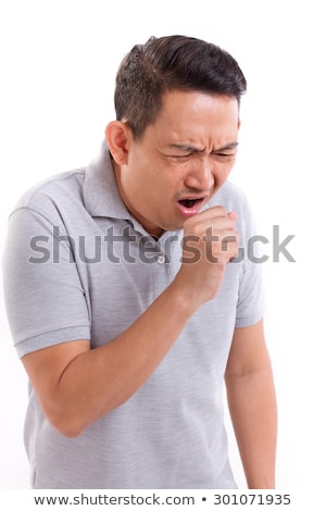 Stockfoto: Coughing Sick Man Isolated On A White Background