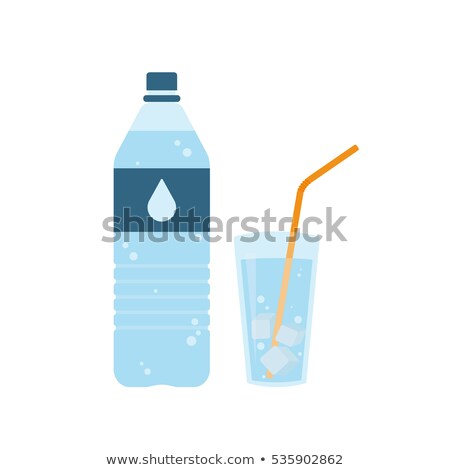 Zdjęcia stock: Plastic Bottle And Glass With Straw Of Iced Mineral Water