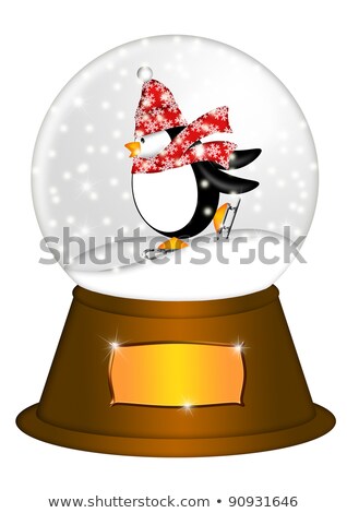 Stock photo: Water Snow Globe With Penguin Ice Skating Illustration