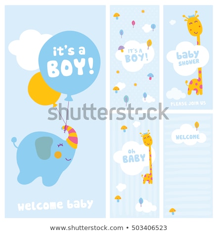 Foto stock: New Baby Boy Announcement Card With Elephant