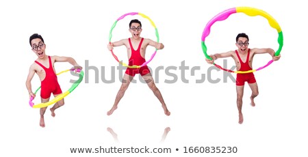 Stock photo: Funny Sportsman With Hula Hoop On White