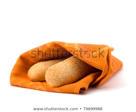 Stockfoto: Fresh Warm Rolls Over Kitchen Towel Isolated On White Background