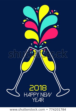 Foto d'archivio: Happy New Year 2018 Outline Color Drink Toast