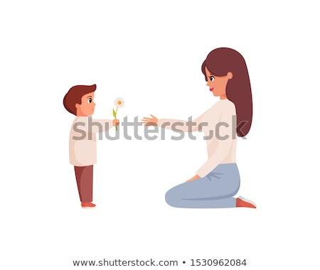 Stockfoto: Little Boy Gives The Flowers To The Little Girl Vector Isolated Illustration