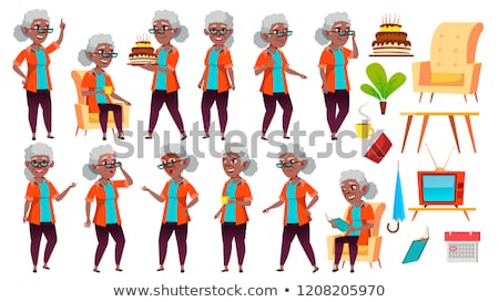 Stock photo: Old Woman Poses Set Vector Black Afro American Elderly People Senior Person Aged Funny Pension
