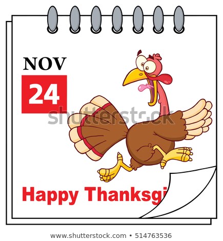 Foto stock: Cartoon Calendar Page With Cartoon Turkey Escape