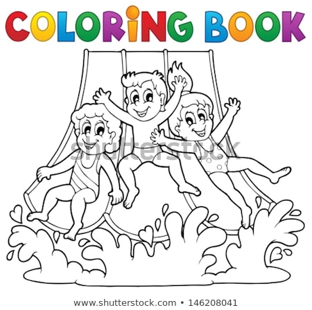 Stockfoto: Coloring Book Kids On Water Slide 1