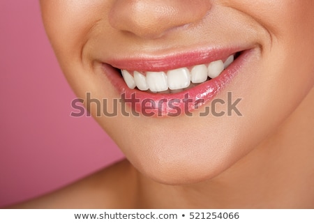 Foto d'archivio: Perfect Smile Beautiful Full Pink Lips Pink Lipstick