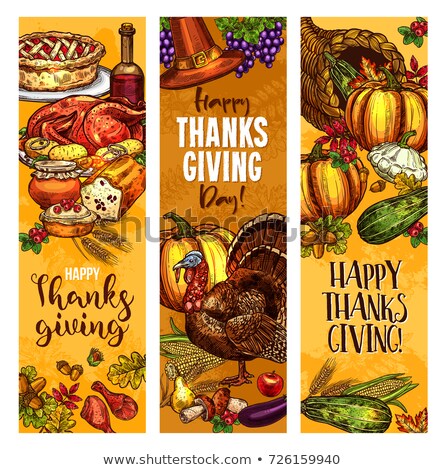 Stockfoto: Thanksgiving Day Fall Harvest Cornucopia Illustration