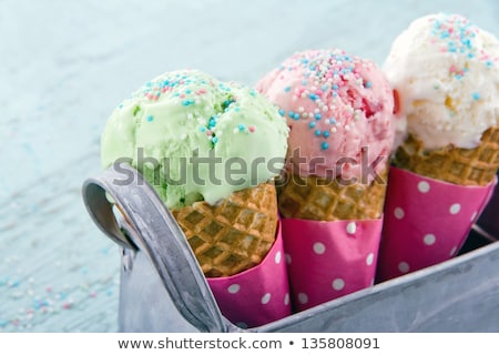 Stock fotó: Ice Cream And Strawberries In Waffle Basket