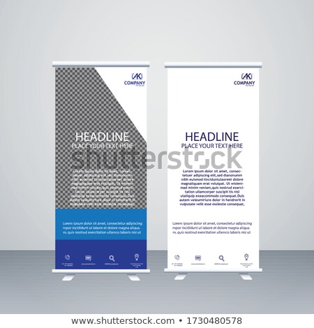 Сток-фото: Roll Up Banner Standee Design Template In Gray And Blue Color