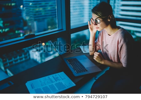 Сток-фото: Businesswoman With Laptop At Night Office