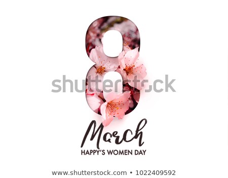 Stock foto: Happy Womens Day Floral Greeting Card Design International Female Holiday Illustration With Number