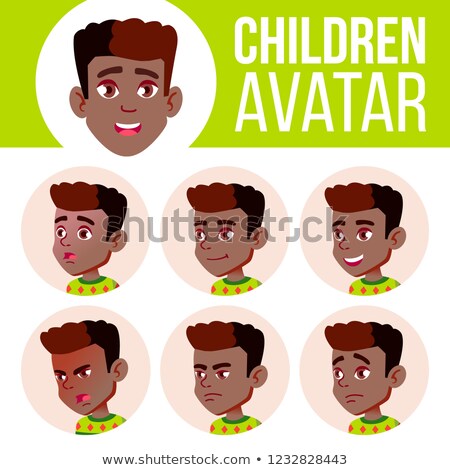 Stock foto: Boy Avatar Set Kid Vector Black Afro American Primary School Face Emotions Emotions Emotional