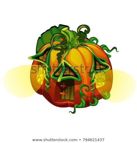 Stok fotoğraf: Fairy House In Form Of Ripe Pumpkin With Glowing Windows Isolated On White Background Vector Close 