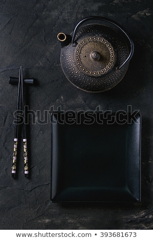 Stockfoto: Empty Plate Teapot And Chopsticks