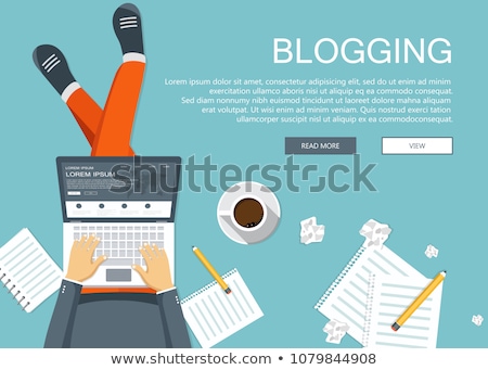 Stok fotoğraf: Writing A Story Or Column For Newspaper Or Magazine Man Sitting On The Floor And Holding Lap Top In