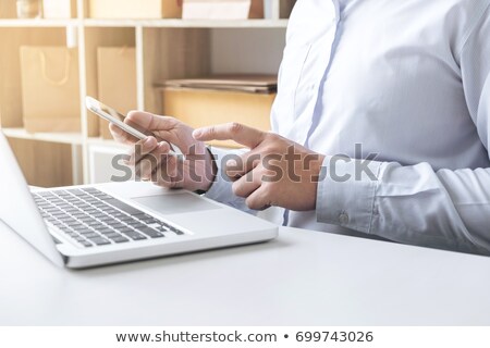 Foto stock: Happiness Man Using Smart Phone Register Payments Online Shoppin