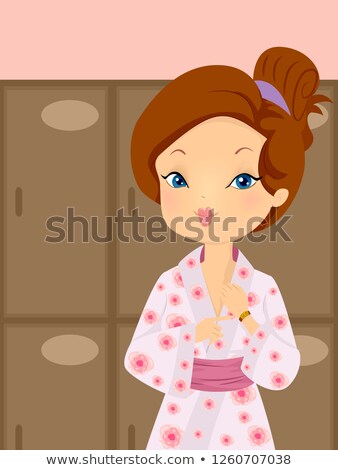 Foto stock: Girl Onsen Bath Locker Wrist Locker Key