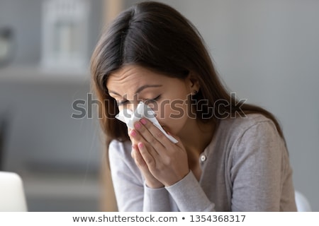 Stockfoto: Unhappy Sick Woman With Sore Throat At Home