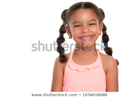 Foto d'archivio: Happy Smiling Funny Little Girl Isolated On White Background