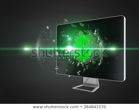 Stok fotoğraf: Green Dollar Sign Destroy Computer Screen