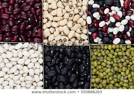 Stockfoto: Kidney Beans Background Assortment Haricot - Red Black White Mung In Square Cells Macro