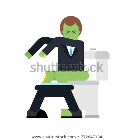 Сток-фото: Zombie On Toilet Green Dead Man In Wc Vector Illustration