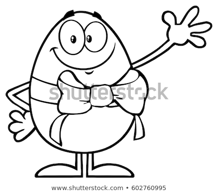 Black And White Smiling Egg Cartoon Mascot Character With A Ribbon And Bow Waving For Greeting Stock foto © HitToon