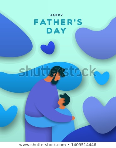 Foto d'archivio: Fathers Day Card Of Paper Cut Dad Hugging Kid