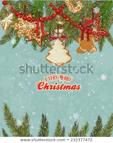 Stock fotó: Vector Christmas Card - Gingerbreads With White Icing