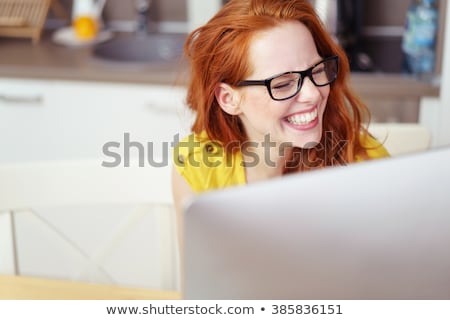 Zdjęcia stock: Woman Laughing With Computer