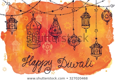 Stock photo: Shubh Deepawali Happy Diwali Background With Watercolor Diya For Light Festival Of India