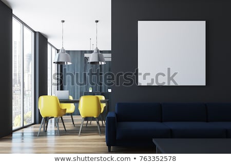 [[stock_photo]]: Table With Black Blank Canvas And Lamp 3d Rendering