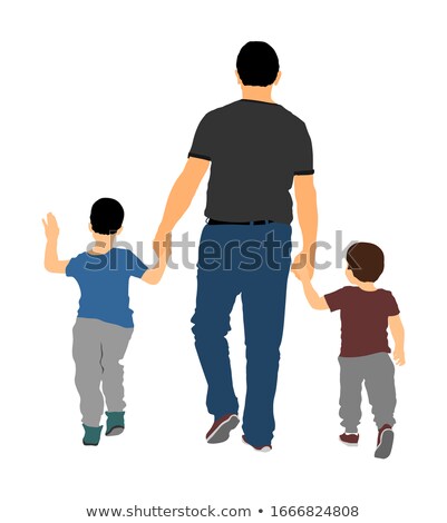 Foto stock: Two White Parents Holding The Hands Of Asian Adopted Child Vector Isolated Illustration