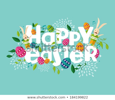 Zdjęcia stock: Happy Easter Card Of Cute Eggs And Spring Flower