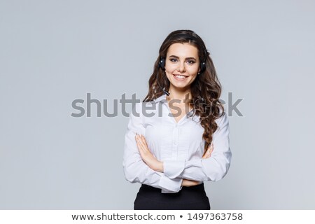 ストックフォト: Telemarketing Girl Posing In Headsets Smiling