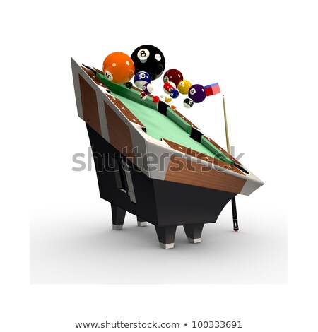 Stock foto: 3d Deformed Billiards Pool Table With Ballschalk And Cue Stick