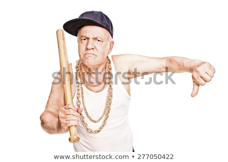 Foto stock: Aggressive Man With Baseball Bat On White