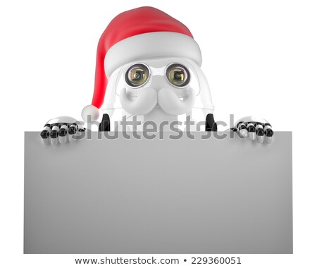 Foto stock: Robot Santa Holding A Blank Sign Isolated Contains Clipping Path