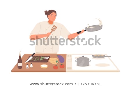 Foto d'archivio: Chef Cook Character With A Frying Pan