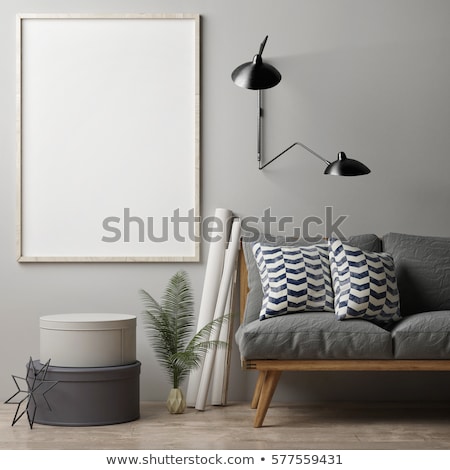 Сток-фото: Blank Picture Frame With Lamp On The Wall 3d Rendering