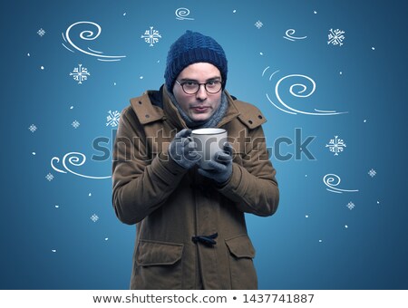 Stockfoto: Frozen Boy With Doodled Snowflake And Windy Concept
