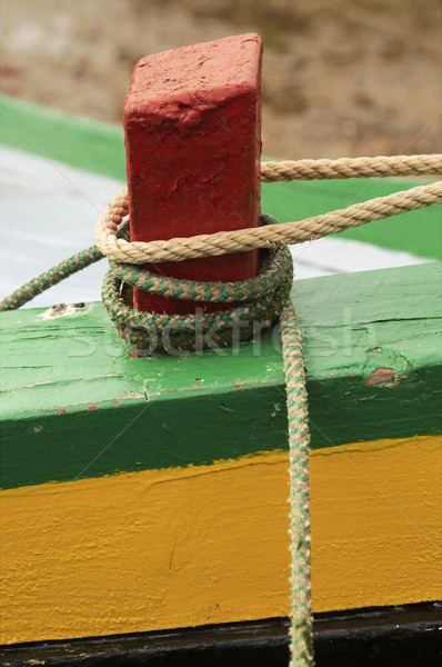 Stock foto: Traditionellen · Boot · Seile · Fluss · außerhalb